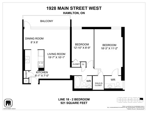 A black and white image of a floor plan for a 1 bedroom apartment.
